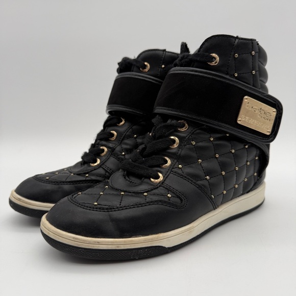 bebe Shoes - bebe Black Quilted High-Top Sneakers with Hidden Wedge Sz 7